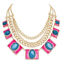 Mod Neon Pink Metal Stone Statement Necklace